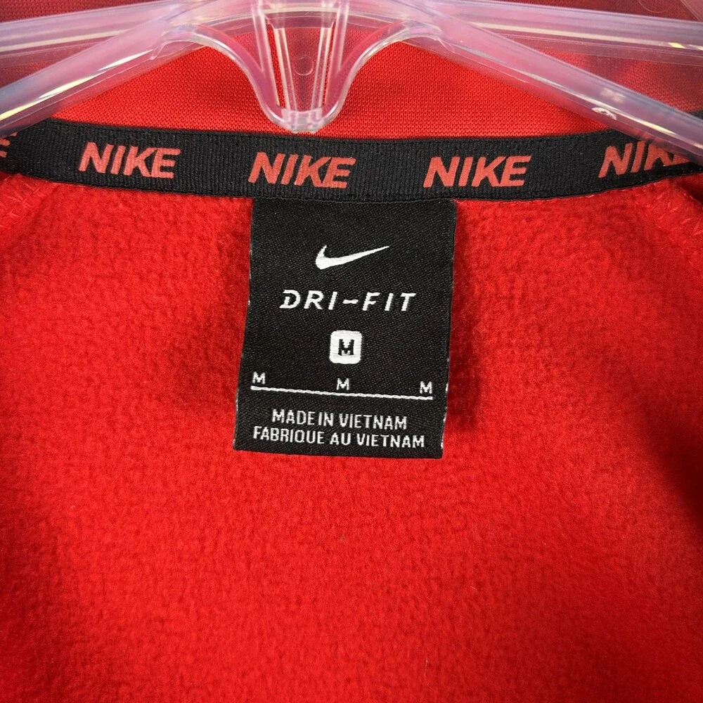 Nike Dri-FIT Fleece Shirt Mens Medium Red 1/4 Zip Mock Neck Running Top Athletic